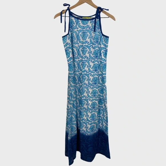 blue linen maxi dress Carolyn Linen Bubble Maxi Dress / Misty Blue | MESHKI main image 1